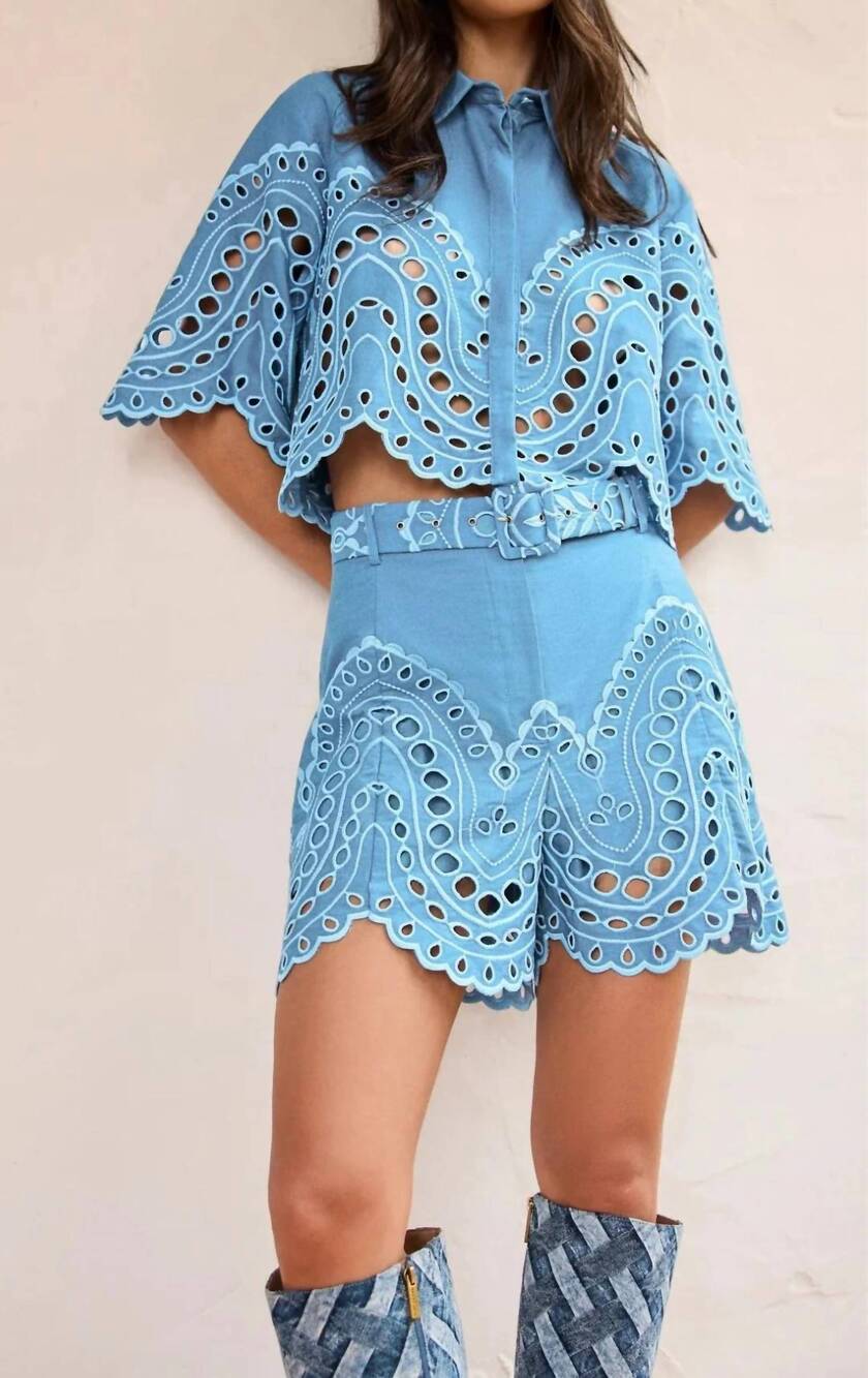 NEW CHARO RUIZ storm embroidered blouse in blue sealace